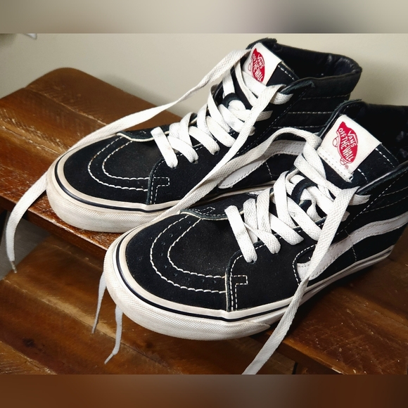 Womens Mens Black & White High Top Vans Skater Shoes - Picture 4 of 4